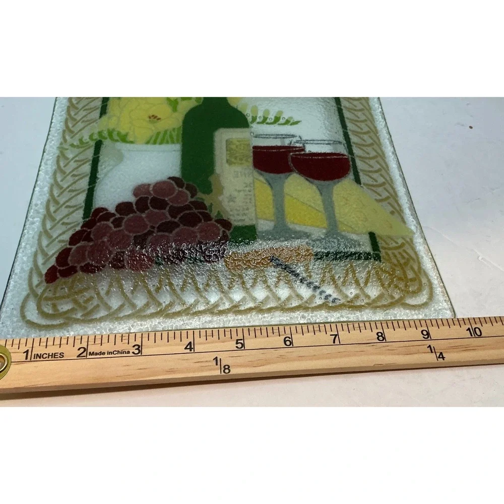 Glass‎ Platter Wine Cheese Grapes Still Life 11.5in Square Kitchen Decor